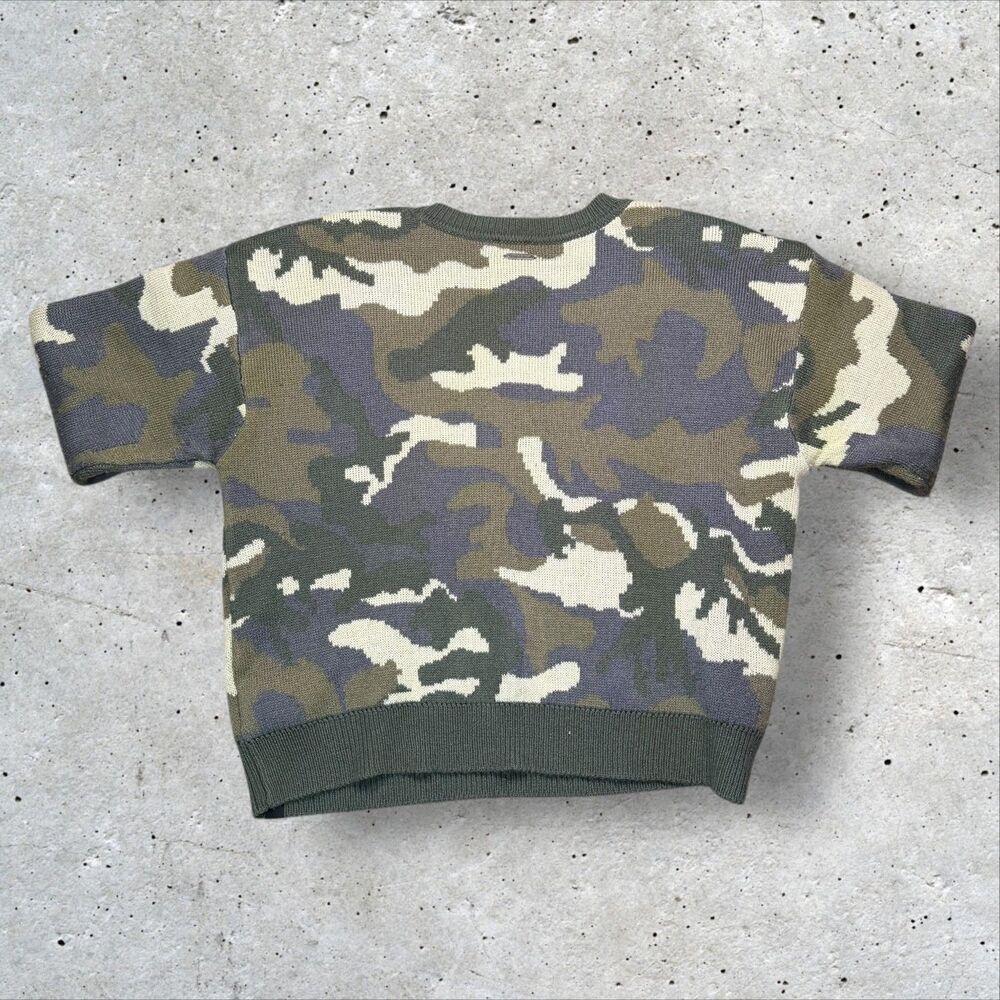 Dickies Girl Camo Knit Sweater Green Pullover Crewneck Acrylic Size L - Picture 2 of 10